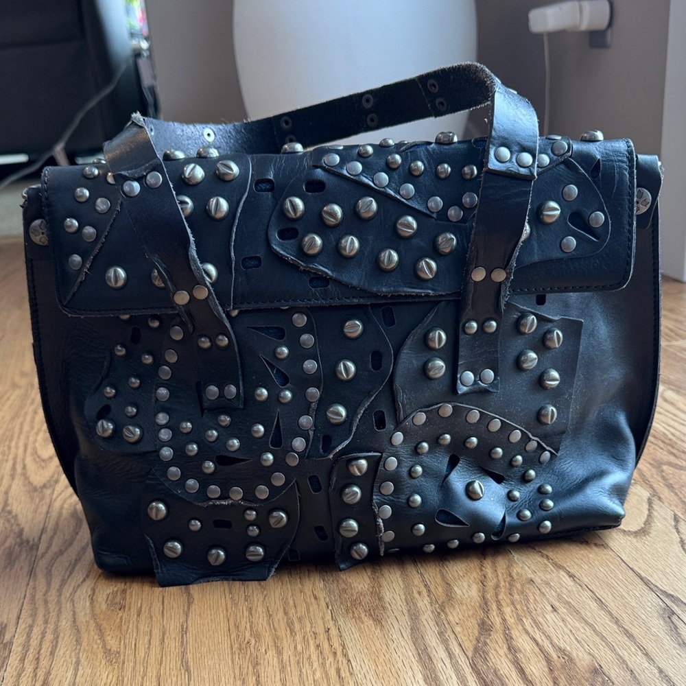 Patricia Nash Black Studded Leather Satchel